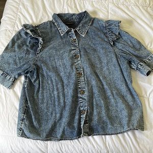 Who What Wear, acid wash button up. With ruffles!
